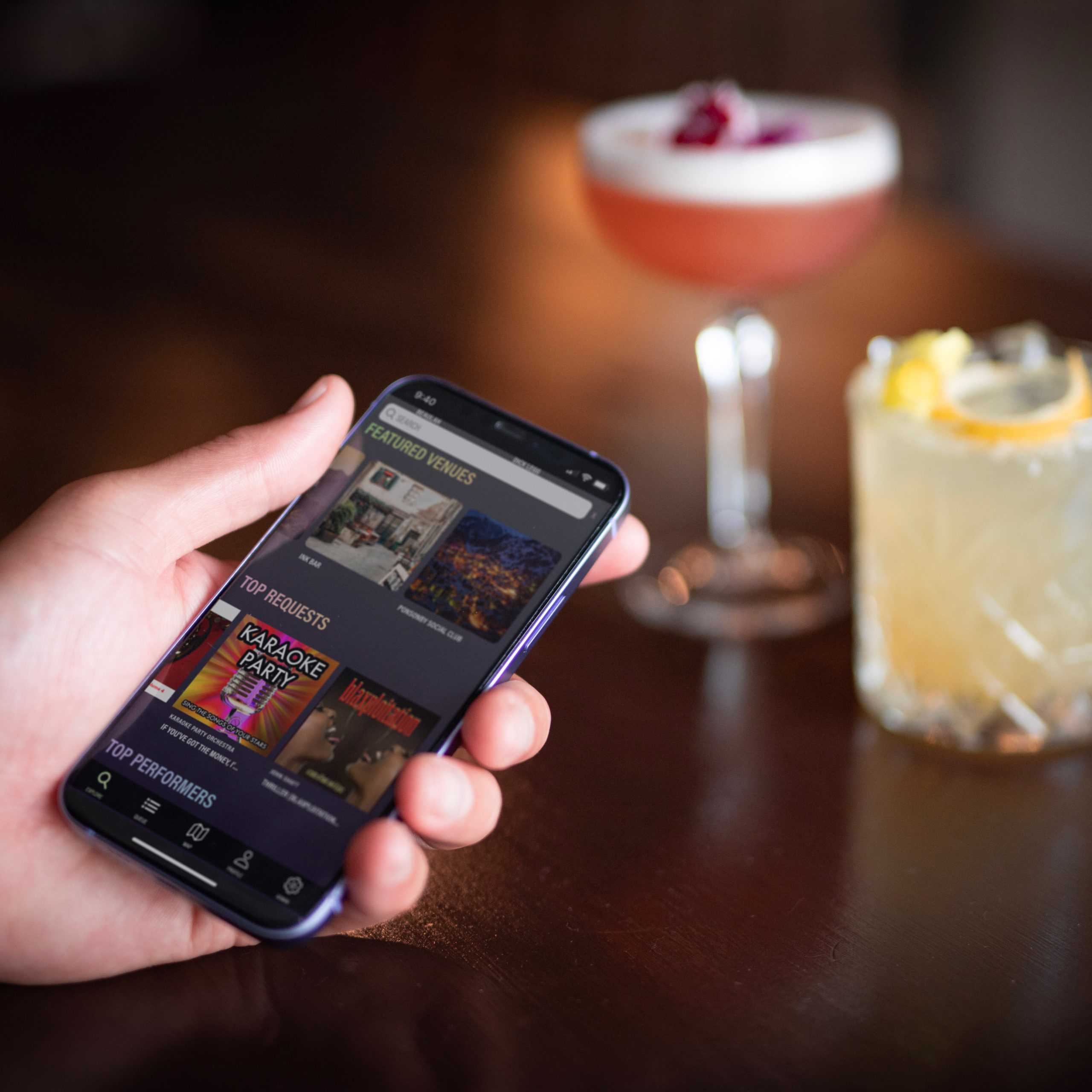 Request Line app on device with cocktails